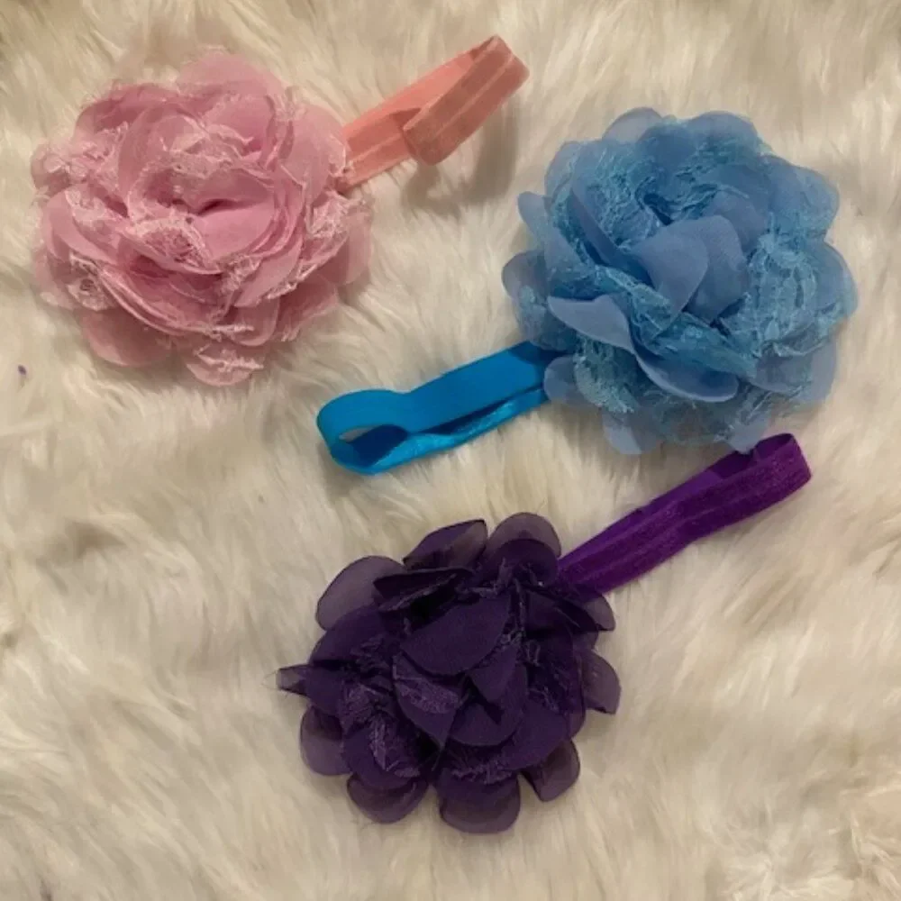 Bundle of (3) 4" Chiffon & Lace 4" Flower on FOE Headband HB8255 Handmade NWT - Picture 1 of 4